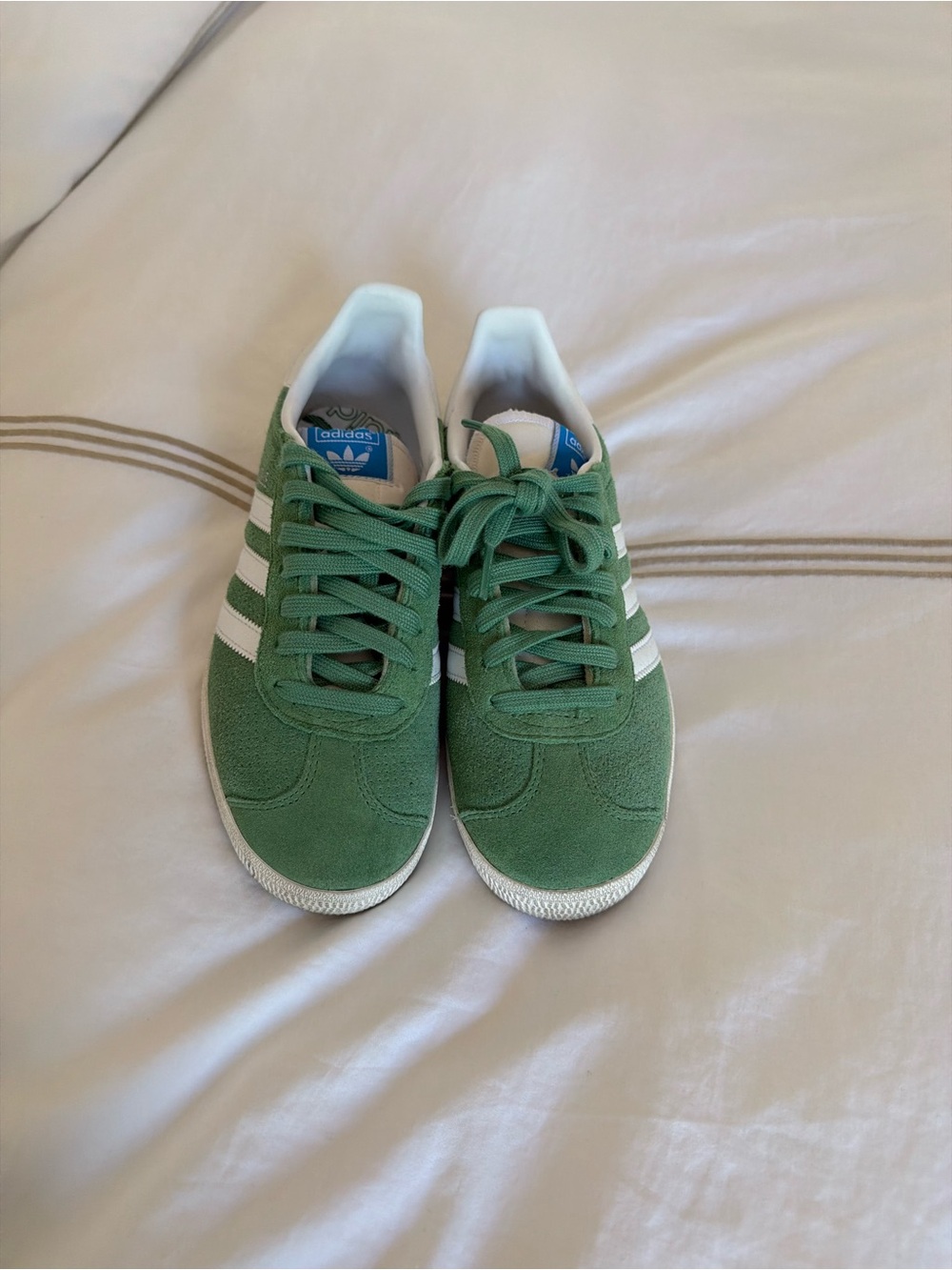 adidas Kids Green Suede Sneakers with White Stripes